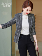 韩版一粒扣竖条纹短款小西装，女秋冬长袖，修身短外套显瘦佰搭职