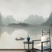 新中式江南山水风景电视，背景墙壁纸壁布现代水墨，画布民宿酒店壁画