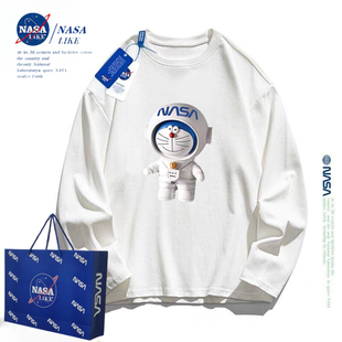 NASA联名哆啦A梦儿童长袖T恤男童女童春秋装叮当猫亲子装纯棉上衣