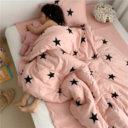 裸粉色超柔软婴儿级裸睡床上用品，纯棉针织棉天竺棉四件套床单床笠