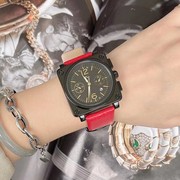 真皮表带日历表手表女潮流时尚，韩版大红表盘方形石英国产腕表