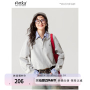 Artka2024早春衬衫领拼接假两件POLO韩系抽绳卫衣女帅气上衣女