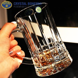 捷克BOHEMIA进口水晶玻璃精酿小麦带把啤酒杯大容量刻花啤酒杯子
