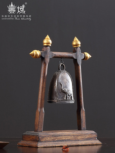 泰域铜铃桌面装饰铃铛摆件东南亚风格木雕手工办公桌客厅茶几摆设