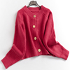 纯色宽松慵懒风圆领，单排扣插肩长袖针织外套，秋冬女装毛衣b183