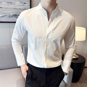 英伦风潮流衬衫男长袖冬季t高级感韩版修身V领商务休闲白衬衣