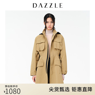 DAZZLE地素 奥莱春季连帽抽绳收腰工装风衣外套女