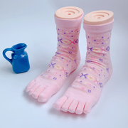 全棉五指袜纯棉分趾女五趾袜子日本中统甜美四季卡通粉红防臭中筒