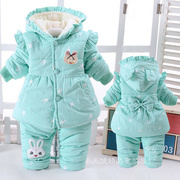 女童装秋冬两件套装婴儿3-9个月，宝宝冬装0-1-2岁半加厚棉衣服外套