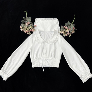 原创lolita洋装长袖，短款内搭衬衫娃娃海军领蝴蝶结，秋冬上衣