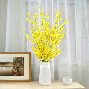 黄色跳舞兰仿真花束塑料花假花套装室内装饰花干花客厅摆件花艺