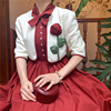 挚爱 甜美法式两件套古着红色玫瑰蝴蝶结VINTAGE礼服洋装秋公主裙