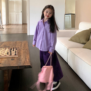 原创童装女童紫色韩版衬衫，春秋儿童长袖洋气女宝宝纯棉衬衣