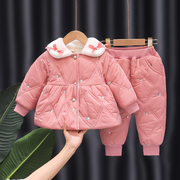 女童套装冬装2023加绒儿童两件套小童网红洋气女宝宝冬季棉衣