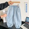 2024夏季童裤儿童，韩版浅蓝色牛仔防蚊裤，男童薄软休闲裤