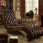 美式实木贵妃椅躺椅沙发真皮，高端复古雕花卧室，太妃椅客厅美人榻