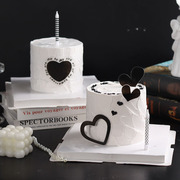 情人节黑色爱心亚克力蛋糕装饰摆件浪漫表白情侣甜品蜡烛烘焙插件