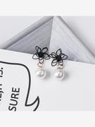 韩版金属镂空花朵珍珠耳环 甜美气质百搭长款显瘦耳钉耳坠女