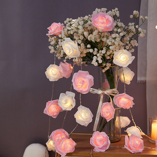 led玫瑰花小彩灯串串灯室内求婚氛围，灯生日场景布置少女房间装饰