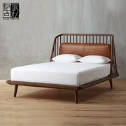 北欧简约纯实木床 日式原木床黑胡桃木橡木床1.8米双人床卧室婚床