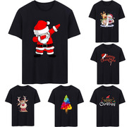 Christmas T-shirt 圣诞节圣诞老人麋鹿T恤女短袖黑色儿童亲子装