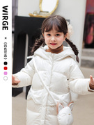 韦氏冬季儿童女童宝宝羽绒服外套连帽羽绒中长款中小童加厚猫耳印