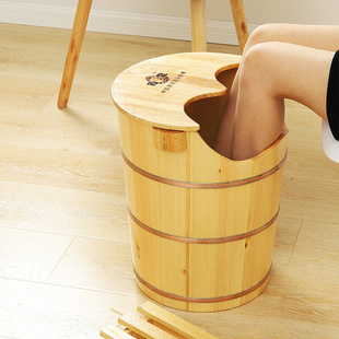 松木泡脚桶木桶过小腿，45cm高深桶家用木质，洗脚盆木盆实木足浴桶