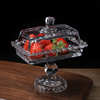 欧式透明玻璃蛋糕托盘方形甜品点心试吃盘创意高脚零食托盘带盖盘