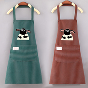 挂脖吊带韩版家用做饭厨房条纹卡通羊围裙女帆布透气工作时尚围腰