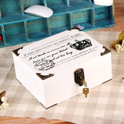 zakka做旧实木桌，面带锁收纳盒中号，木质锁盒秘密笔记本收纳