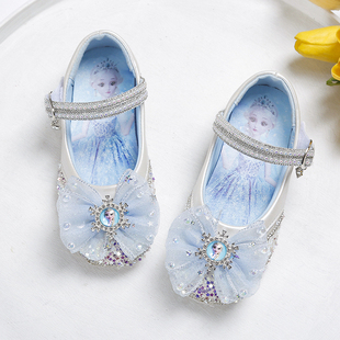 女童公主鞋2024春秋爱莎水晶鞋，3-5岁6儿童，小女孩宝宝软底皮鞋