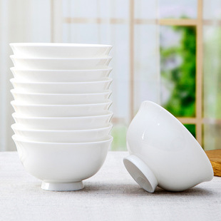 景德镇骨瓷碗米饭碗面，碗家用汤碗陶瓷简约碗，纯白色创意4.5英寸碗