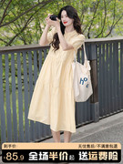 2023年小清新茶歇法式黄色衬衫连衣裙子女装夏季初恋森系长裙
