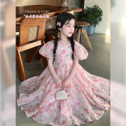 女童连衣裙2024夏季儿童裙子韩版短袖，公主裙女宝宝礼服裙长裙