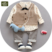 男宝宝马甲套装春季小童棉衬衫韩版1岁3婴儿时尚绅士帅气三件套潮