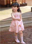 宝宝穿什么韩国进口Amber女童24春夏法式爱心镂空蕾丝吊带连衣裙