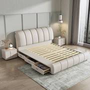 皮床主卧1.8米双人床，现代简约科技布床1.5米实木，框架高箱储物