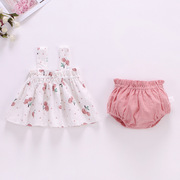 婴儿夏季裙子套装女宝宝衣服0-2岁岁婴幼儿格子吊带裙两件套