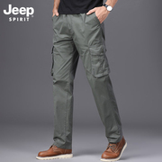 jeep吉普工装裤男春季宽松直筒复古长裤男士，户外大码多袋休闲裤子