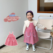 韩国童装春秋季女童格子连衣裙裙子复古洋气儿童背带裙