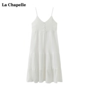 拉夏贝尔lachapelle棉质吊带连衣裙女夏季带排扣蓬松长裙