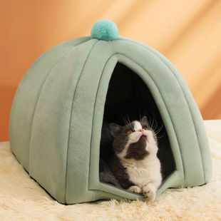 猫窝冬季保暖半封闭式，猫屋小型宠物房子猫咪，冬天睡觉用床宠物用品
