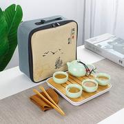 定窑哑光旅行茶具便携含茶盘茶巾茶夹陶瓷一壶四杯户外商务套装小