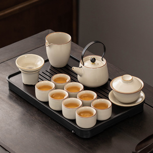 茶具套装轻奢高档家用新汝窑(新汝窑，)陶瓷盖碗喝茶茶壶，茶盘茶杯功夫泡茶具