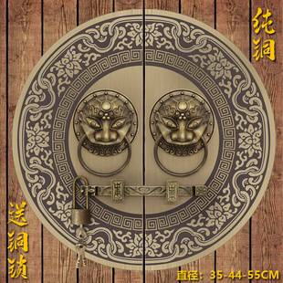 中式仿古大门纯铜拉手铜把手，兽头狮子头虎头，门环圆形复古木门门锁