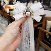 法式浪漫白色蕾丝蜜蜂衬衫，领结百搭精致领花胸针，优雅蝴蝶结飘带女