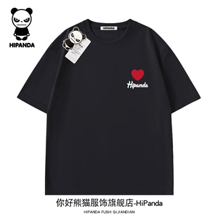 HiPanda你好熊猫2024夏季短袖T恤高街潮牌个性情侣款爱心高街复古