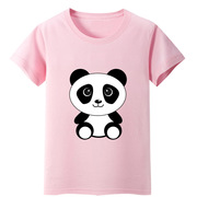 熊猫眼短袖T恤衫粉色衣服装男童绿色湖蓝色女孩子套头儿童装圆领