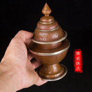 高档三层米盒宝瓶尼泊尔紫铜米罐纯铜藏传供品八吉祥雕刻佛堂