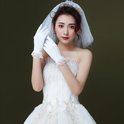 韩式新娘结婚婚纱礼服配件婚礼宴会短款复古缎面蕾丝拍照手套